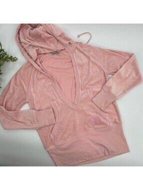 Pink Velvet Deep V Neck Women’s Pullover Hoodie Max Sport Size M